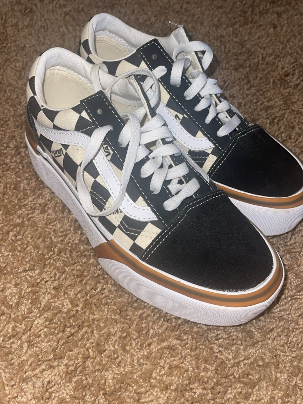 Vans Women's Checkerboard Old Skool Platform Sneaker - Black/Cream